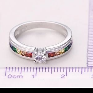 🌈NEW STERLING RAINBOW CHANNEL SET CZ RING